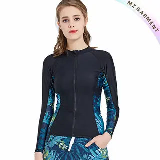 Women Zip Rash Guard, 80% Nylon, 20% Spandex, UPF 50+